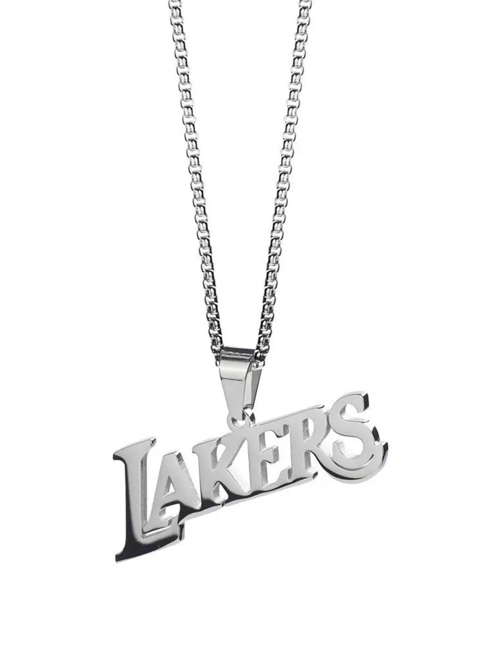 Silver Script 'LAKERS' Pendant Necklace on Curb Chain 60cm